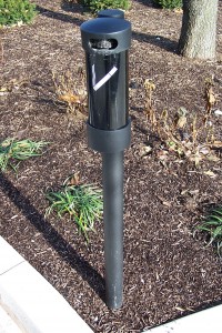 The ash buttler marks approved smoking locations on the West Lafayette campus of Purdue University